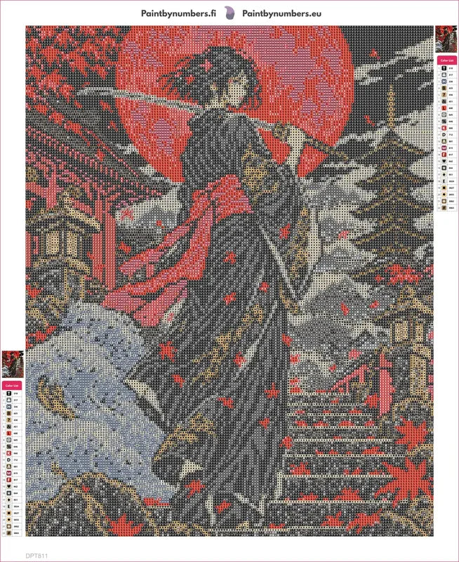 Ronin Under the Blood Moon timanttimaalauksen liimapintainen canvas 40x50cm