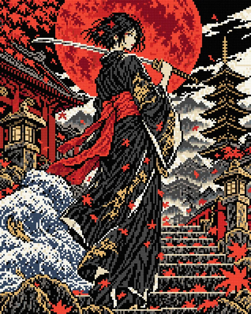 Ronin Under the Blood Moon, 40x50 cm timanttimaalaus – lopullisen kuvion esikatselu