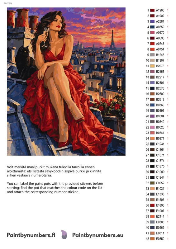 Numeromaalaus: Värikartta ja ohjeet - Rooftop in Red 40x50cm