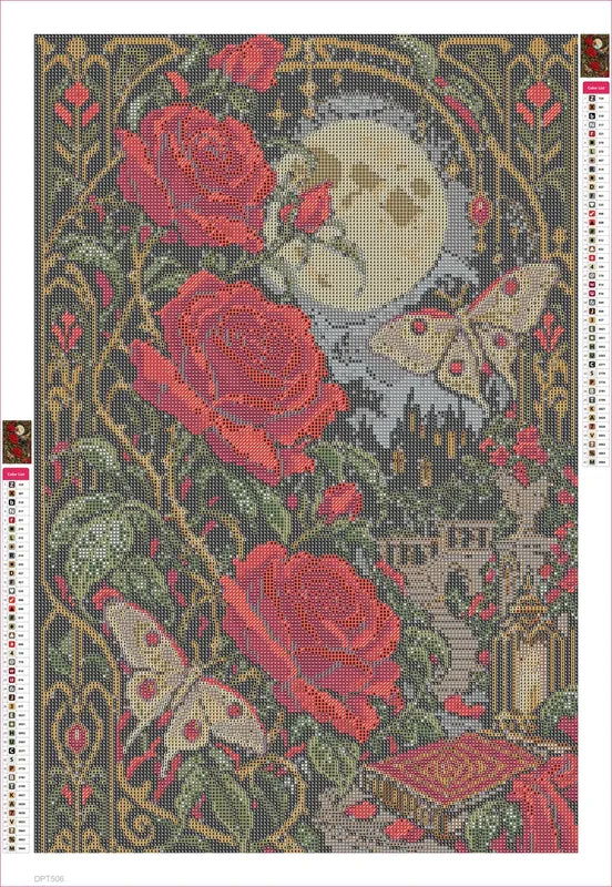 Rose Moon in Black Velvet timanttimaalauksen liimapintainen canvas 40x60cm