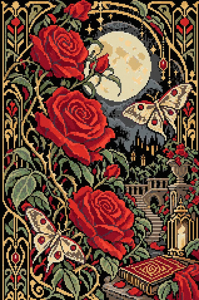 Rose Moon in Black Velvet, 40x60 cm timanttimaalaus – lopullisen kuvion esikatselu