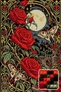Thumbnail for Rose Moon in Black Velvet, 40x60 cm timanttimaalaus – lopullisen kuvion esikatselu ja lähikuva neliönmuotoisista timanteista