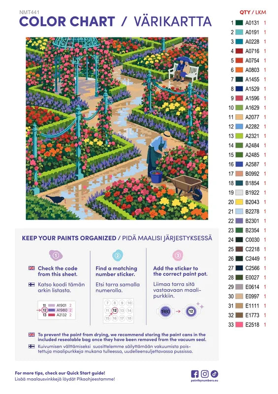 Numeromaalaus: Värikartta ja ohjeet - Rose Parterres After June Rain 50x50cm