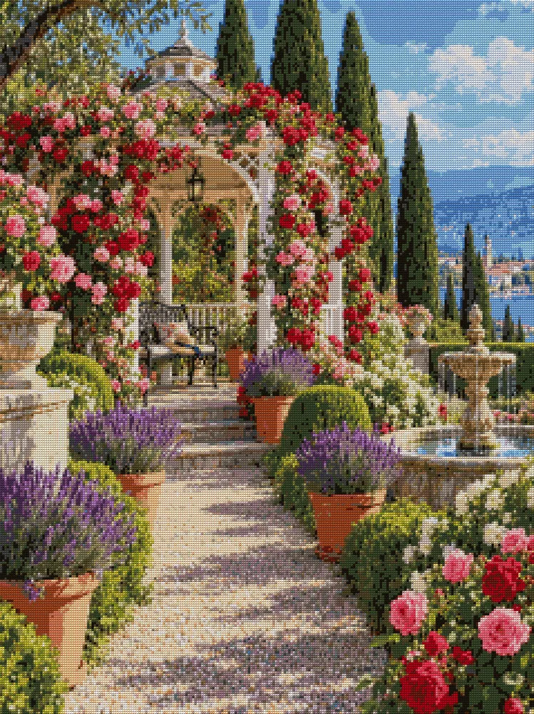 Rose Pavilion Afternoon, 60x80 cm timanttimaalaus – koko kuvion esikatselu ilman lähikuvaa