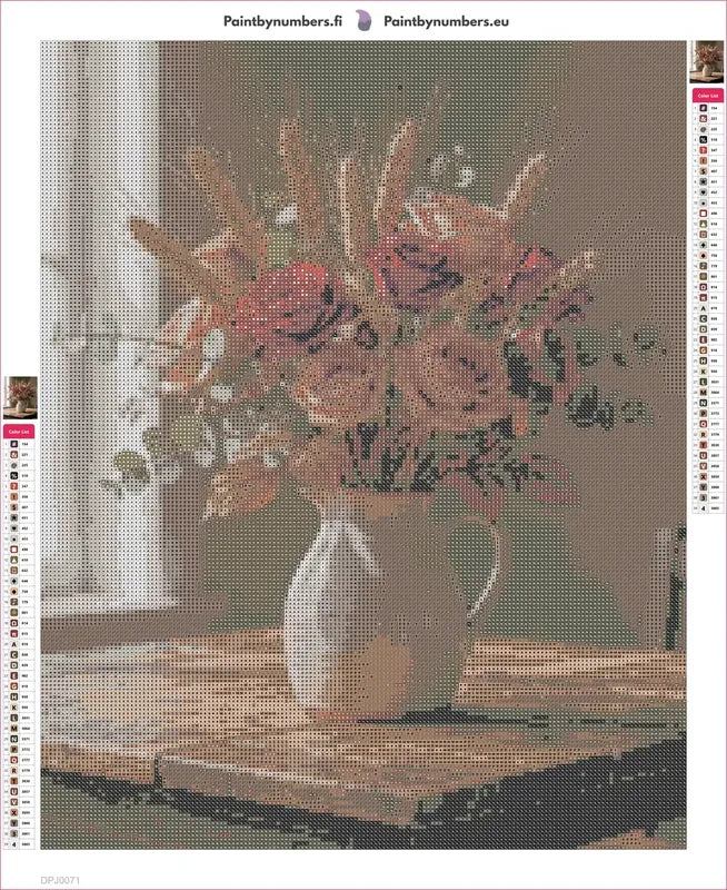 Roses in Pitcher timanttimaalauksen liimapintainen canvas 40x50cm