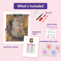 Thumbnail for Royal Cat 40x50cm timanttimaalauspaketin sisalto: liimapintainen canvas, varikartta, tyokalut ja timanttipussit