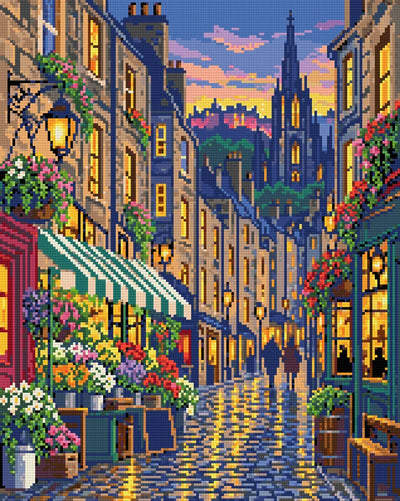 Royal Mile Flower Stalls, 40x50 cm timanttimaalaus – lopullisen kuvion esikatselu
