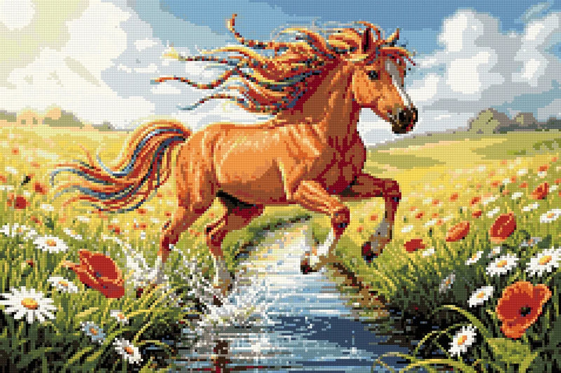 Timanttikuvio - Running Horse in Field