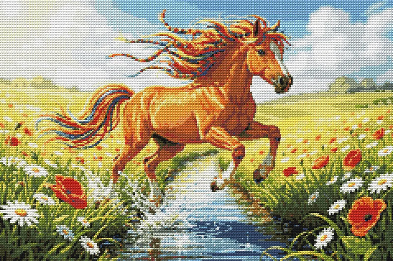 Timanttikuvio - Running Horse in Field
