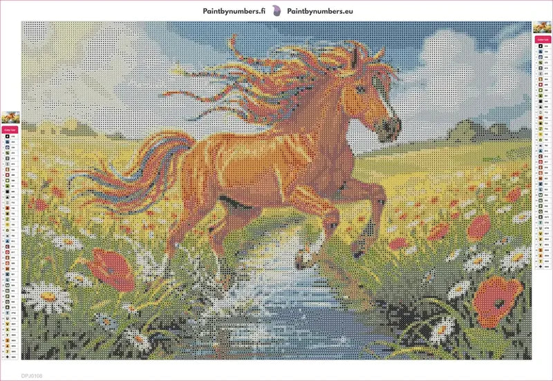 Running Horse in Field timanttimaalauksen liimapintainen canvas 60x40cm
