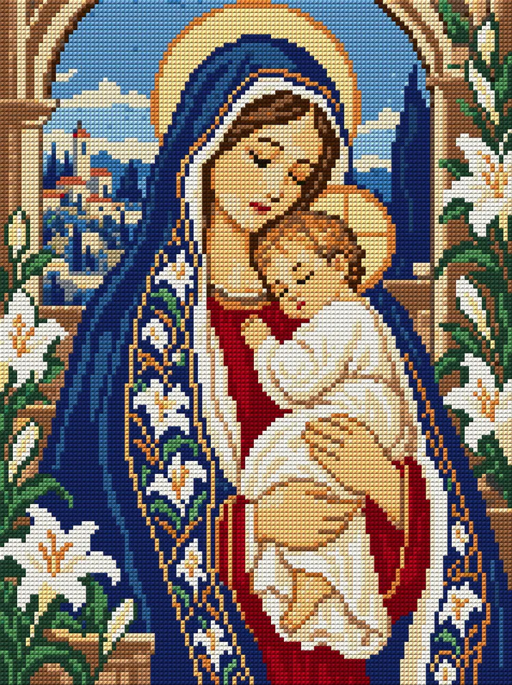 Sapphire Mantle and Lilies, 30x40 cm timanttimaalaus – koko kuvion esikatselu ilman lähikuvaa