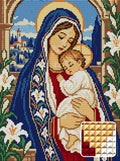 Thumbnail for Sapphire Mantle and Lilies, 30x40 cm timanttimaalaus – lopullisen kuvion esikatselu ja lähikuva neliönmuotoisista timanteista
