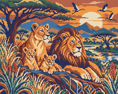 Savanna Family Tapestry, 50x40 cm timanttimaalaus – lopullisen kuvion esikatselu