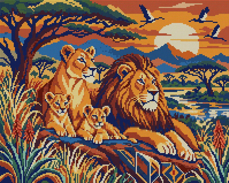 Savanna Family Tapestry, 50x40 cm timanttimaalaus – koko kuvion esikatselu ilman lähikuvaa