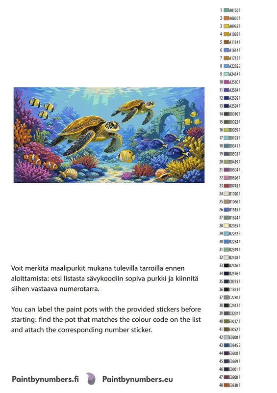 Värikartta ja ohjeet - Sea Turtles and Coral Reef 80x40cm
