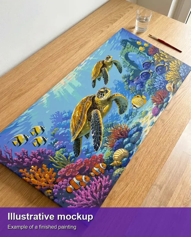 Valmiin numeromaalauksen havainnekuva - Sea Turtles and Coral Reef 80x40cm