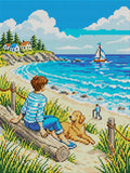 Thumbnail for Seaside Relaxation With Dog, 30x40 cm timanttimaalaus – koko kuvion esikatselu ilman lähikuvaa