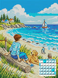 Thumbnail for Seaside Relaxation With Dog, 30x40 cm timanttimaalaus – lopullisen kuvion esikatselu ja lähikuva neliönmuotoisista timanteista