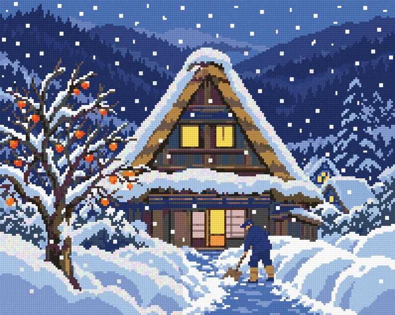 Shirakawa-go, Clearing Snow, 50x40 cm timanttimaalaus – lopullisen kuvion esikatselu