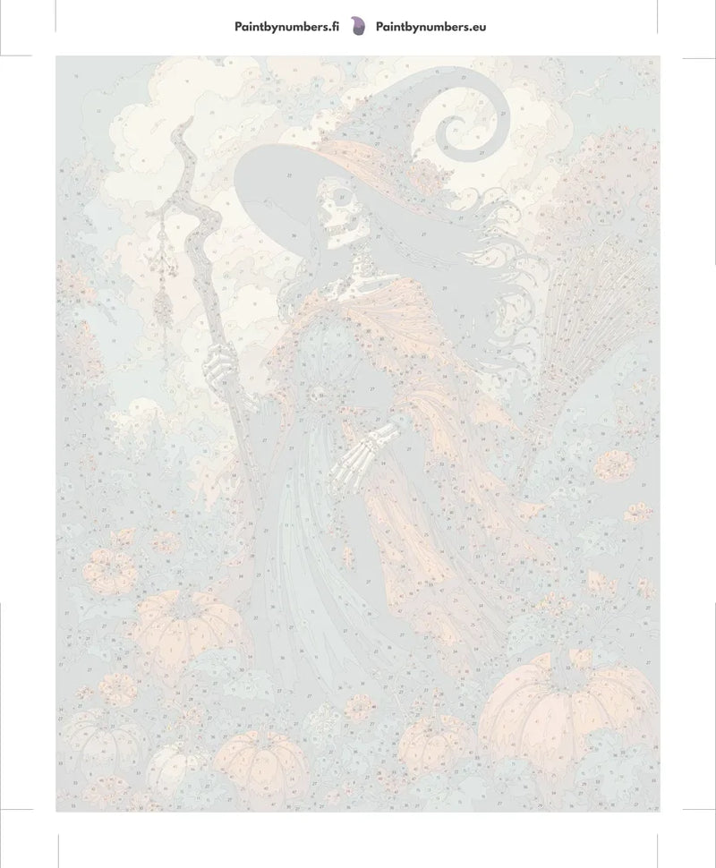 Numeroitu kangas - Skeleton Witch with Pumpkins 40x50cm