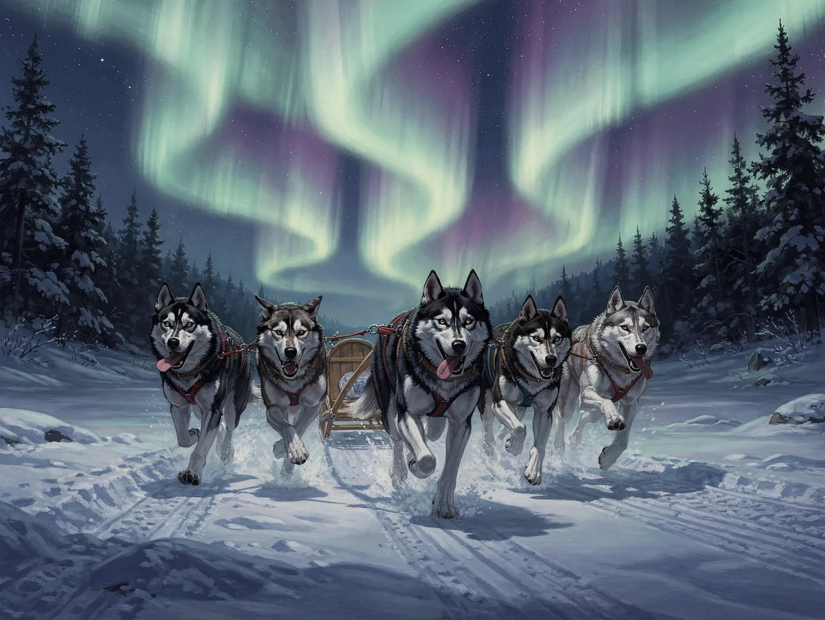 Timanttimaalaus Sled Dogs at Night