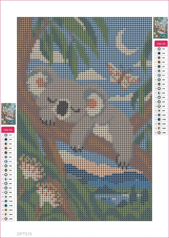 Sleeping Koala in Blue Leaves timanttimaalauksen liimapintainen canvas 20x30cm