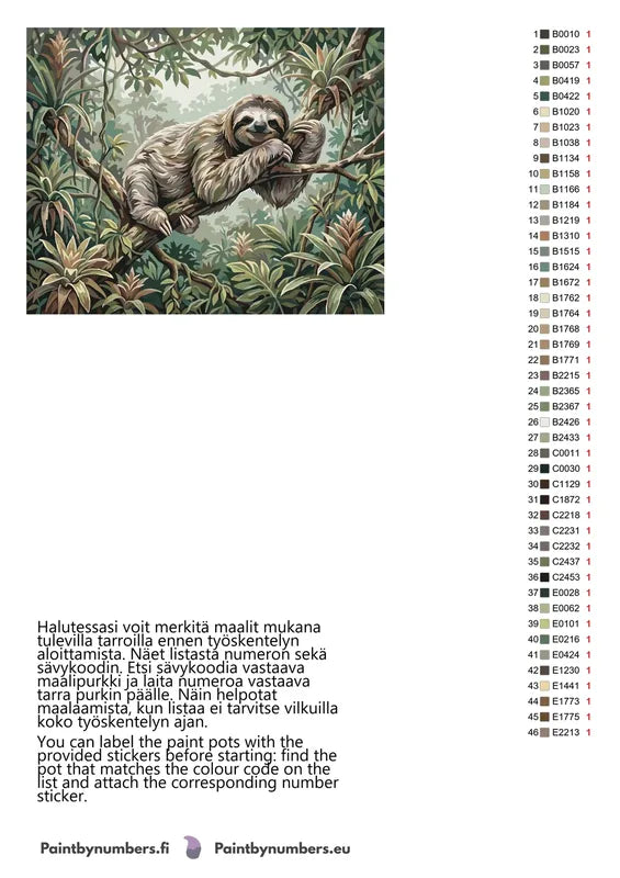 Värikartta ja ohjeet - Sloth on Tree Branch 50x40cm