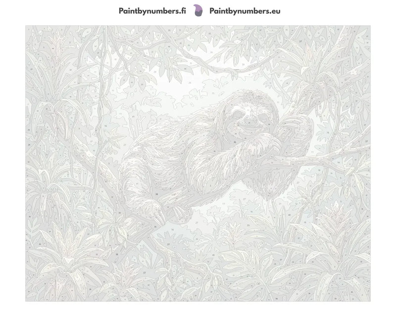 Numeroitu kangas - Sloth on Tree Branch 50x40cm