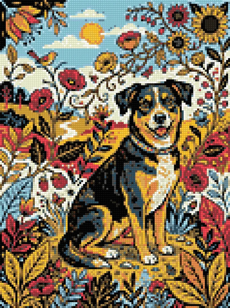 Timanttikuvio - Smiling Dog, Wildflowers