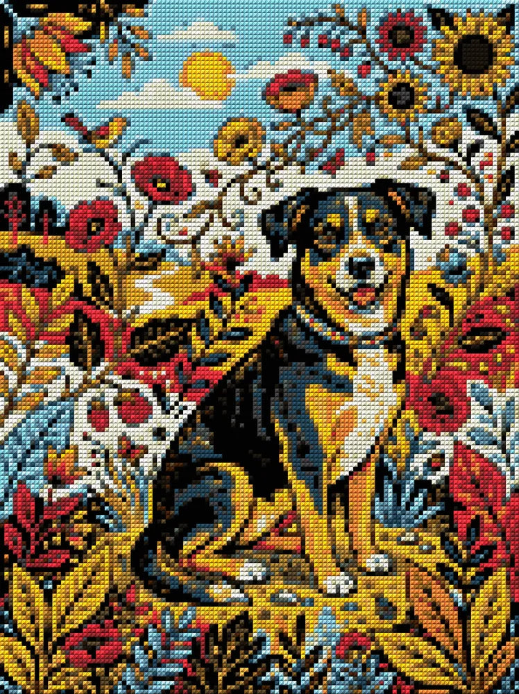 Timanttikuvio - Smiling Dog, Wildflowers