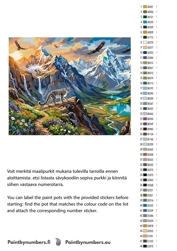 Värikartta ja ohjeet - Snow Leopard and Mountains 50x40cm