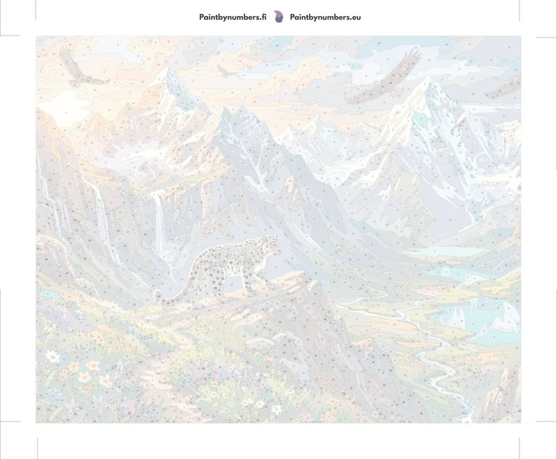 Numeroitu kangas - Snow Leopard and Mountains 50x40cm