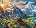 Thumbnail for Lumileopardi vuoristossa numeromaalaus, vesiputoukset ja kotkat.