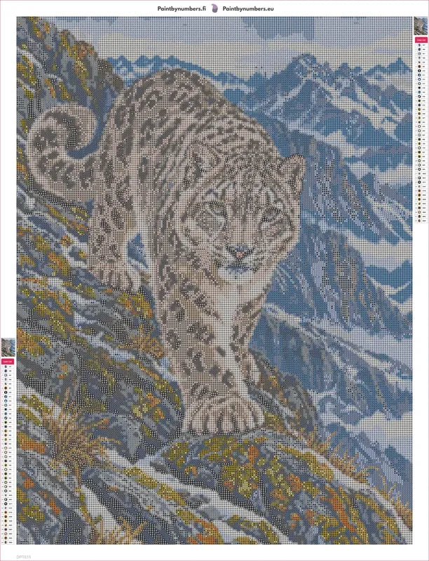 Snow Leopard on the Lichen Ridge timanttimaalauksen liimapintainen canvas 60x80cm