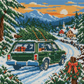 Thumbnail for Snowbound Evergreen Wagon, 30x30 cm timanttimaalaus – koko kuvion esikatselu ilman lähikuvaa