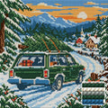 Thumbnail for Snowbound Evergreen Wagon, 30x30 cm timanttimaalaus – lopullisen kuvion esikatselu ja lähikuva neliönmuotoisista timanteista