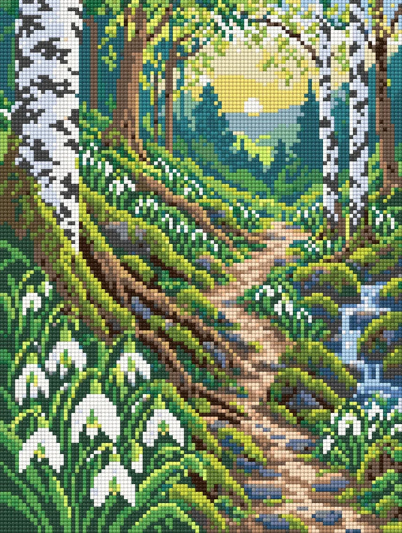 Snowdrop Woodland Path, 30x40 cm timanttimaalaus – lopullisen kuvion esikatselu