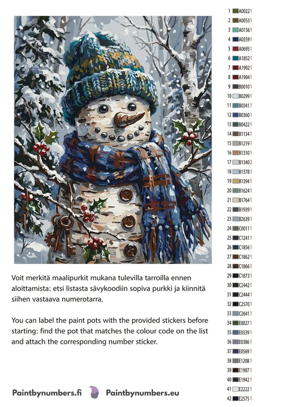 Värikartta ja ohjeet - Snowman with Blue Scarf 40x50cm