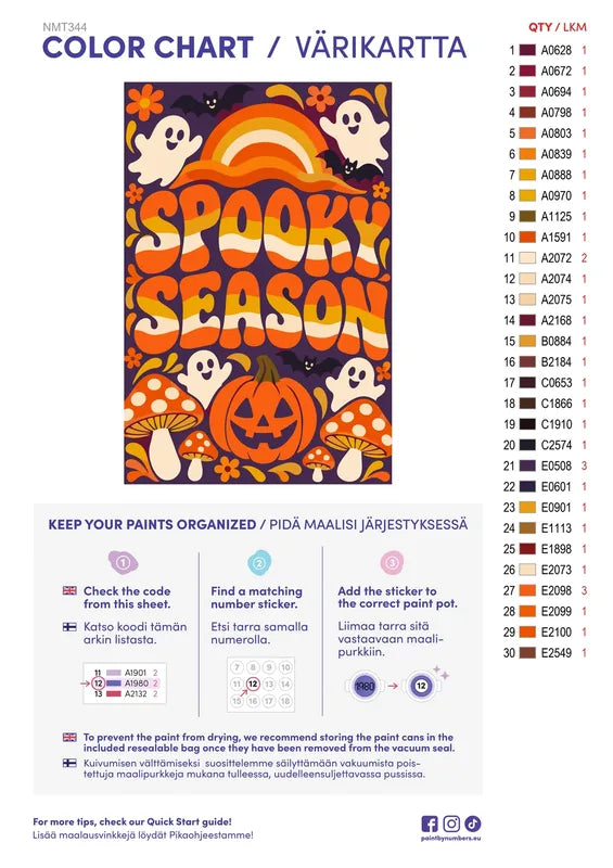 Numeromaalaus: Värikartta ja ohjeet - Spooky Season 40x60cm