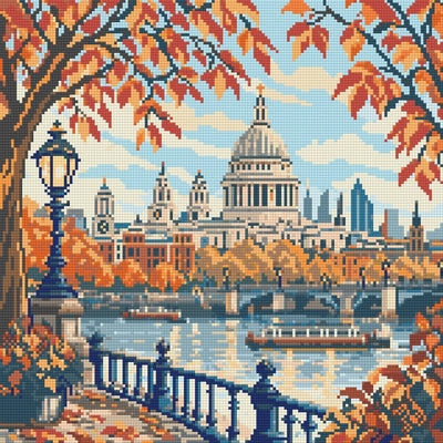St Pauls through Autumn Branches, 40x40 cm timanttimaalaus – lopullisen kuvion esikatselu