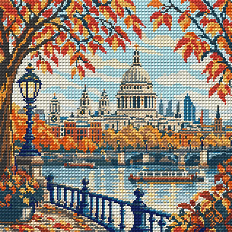 St Pauls through Autumn Branches, 40x40 cm timanttimaalaus – koko kuvion esikatselu ilman lähikuvaa