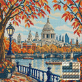 Thumbnail for St Pauls through Autumn Branches, 40x40 cm timanttimaalaus – lopullisen kuvion esikatselu ja lähikuva neliönmuotoisista timanteista