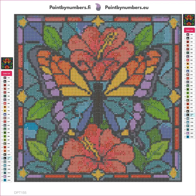 Stained Glass Butterfly timanttimaalauksen liimapintainen canvas 30x30cm