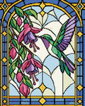 Thumbnail for Lasimaalaustyylinen kolibri ja fuksiat, 40x50 cm timanttimaalaus – lopullisen kuvion esikatselu
