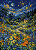 Thumbnail for Starry Night Cottage Meadow, 50x70 cm timanttimaalaus – koko kuvion esikatselu ilman lähikuvaa