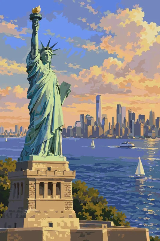 Vapaudenpatsas ja New Yorkin horisontti numeromaalaus