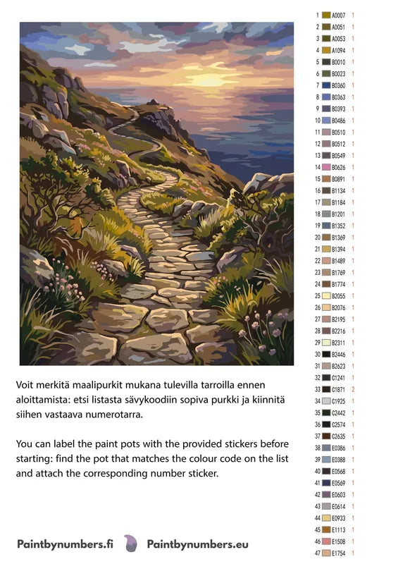 Värikartta ja ohjeet - Stone Path by Sea 40x50cm