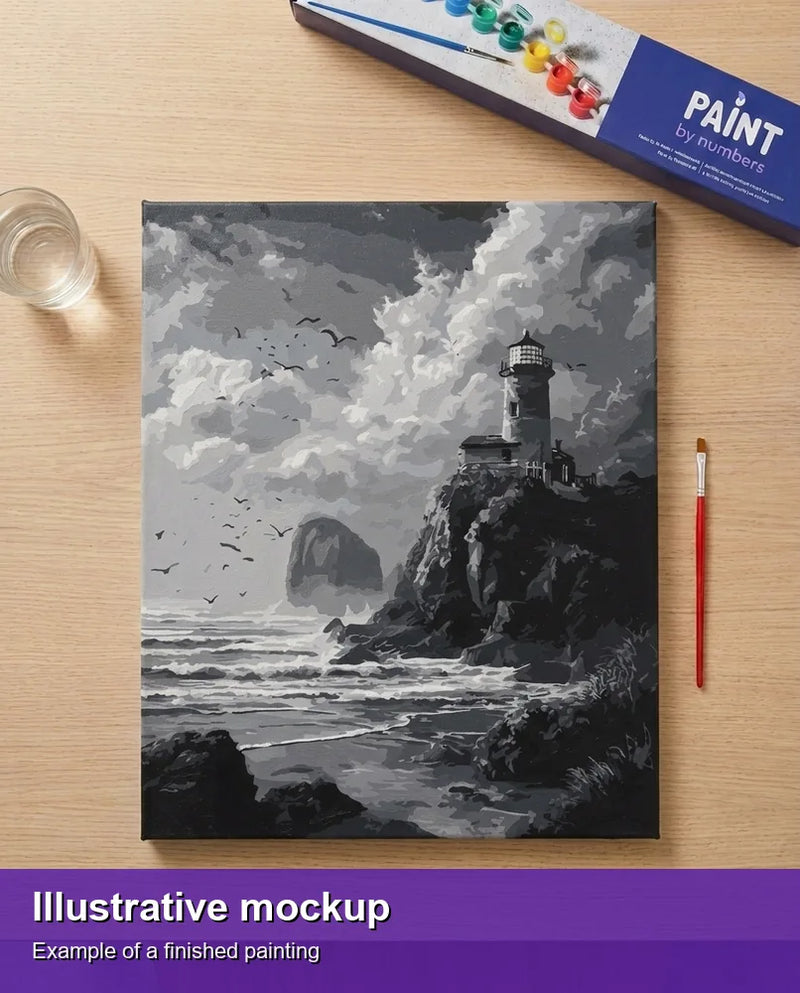 Valmiin numeromaalauksen havainnekuva - Stormy Lighthouse 40x50cm