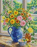 Thumbnail for Summer Flowers in Blue Jug, 40x50 cm timanttimaalaus – koko kuvion esikatselu ilman lähikuvaa