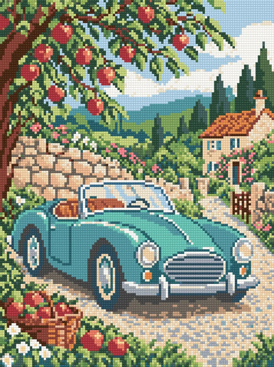 Sunday Drive to the Orchard, 30x40 cm timanttimaalaus – lopullisen kuvion esikatselu